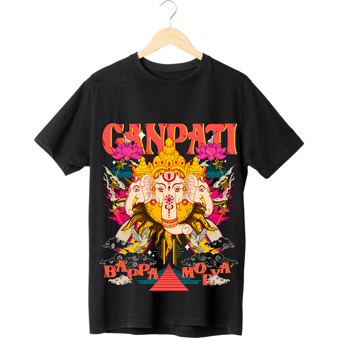 Ganpati Bappa Morya T-Shirt - Devotional Ganesh Mantra Tee by RanggRiwaaz