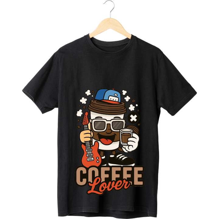 Music Coffee Lover with Guitar T-Shirt - Unisex Musician & Coffee Fan Tee by RanggRiwaaz