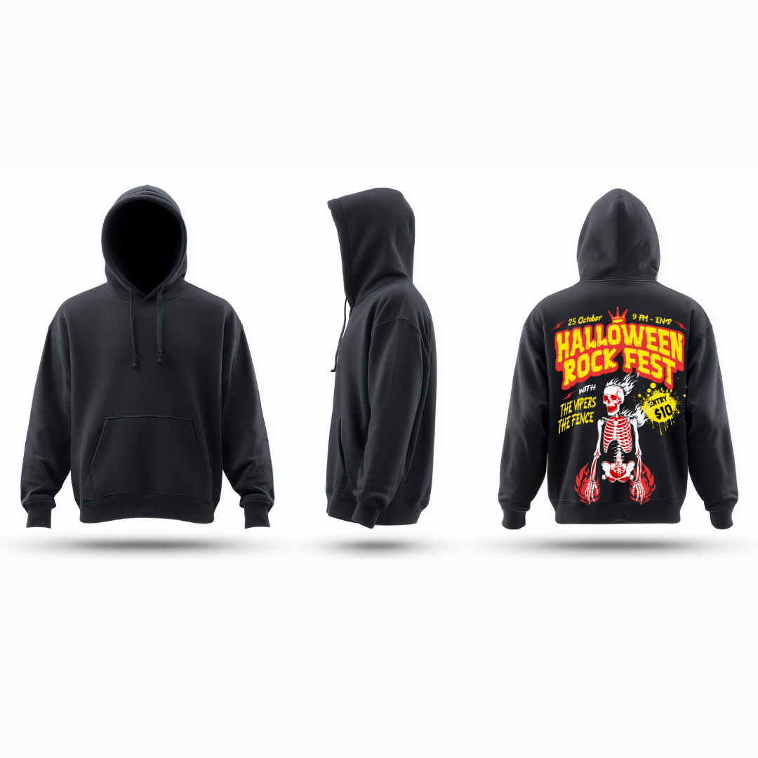 Halloween Rock Fest Hoodie - Spooky Concert & Music Festival Hoodie by RanggRiwaaz