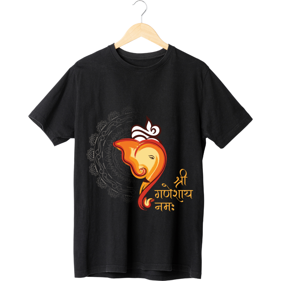 "Shree Ganeshay Namah" T-Shirt - Devotional Ganesh Mantra Tee by RanggRiwaaz