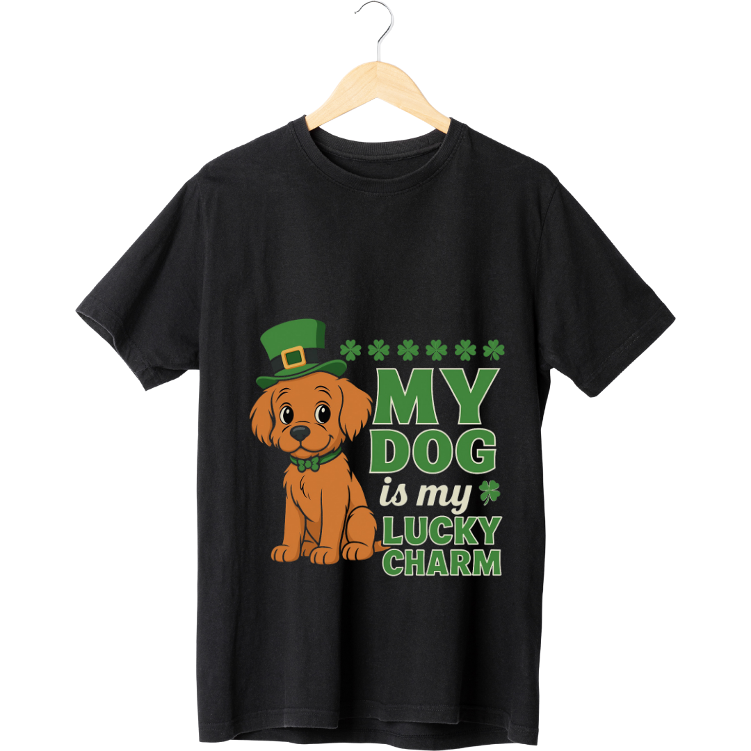 "My Dog is My Lucky Charm" T-Shirt - Pet Lover Good Fortune Tee by RanggRiwaaz