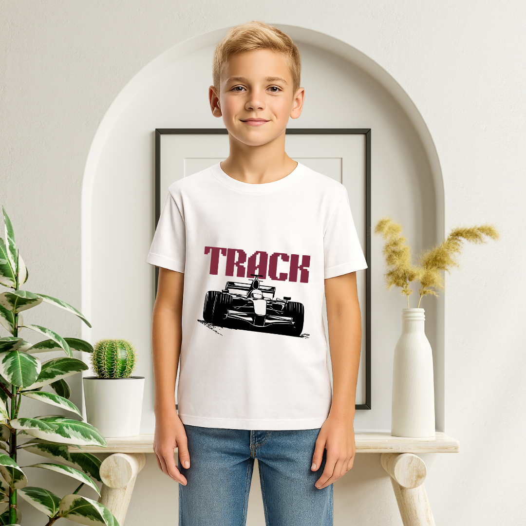 Go-Fast Track Racer Boys' T-Shirt - Dynamic Racing Car Graphic Tee by RanggRiwaaz