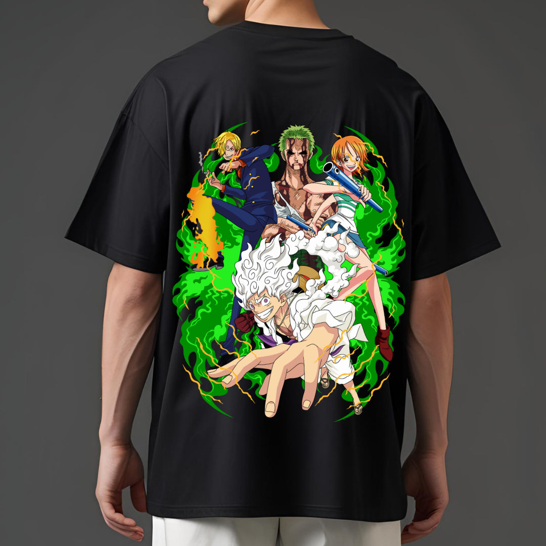 RanggRiwaaz Oversized "One Piece" Graphic Tee - Straw Hat Pirates Manga & Anime Apparel