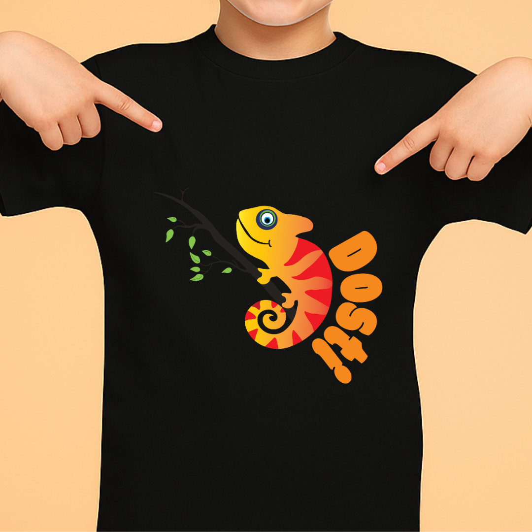 Dosti Yaari Black Boys' T-Shirt - Friendship Quote Tee by RanggRiwaaz