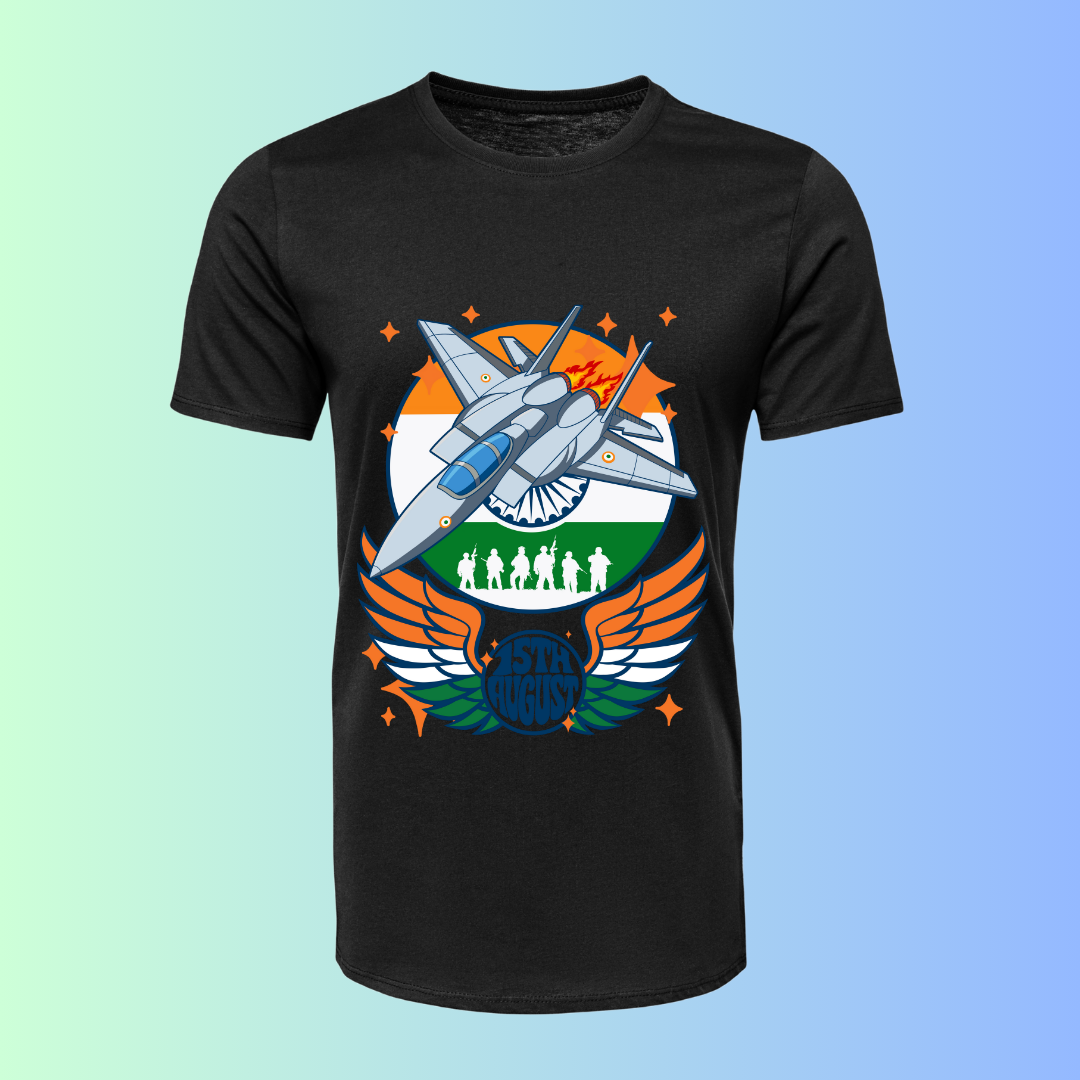 Jet Fighter 15th August T-Shirt - Indian Independence Day Patriotic Tee by RanggRiwaaz