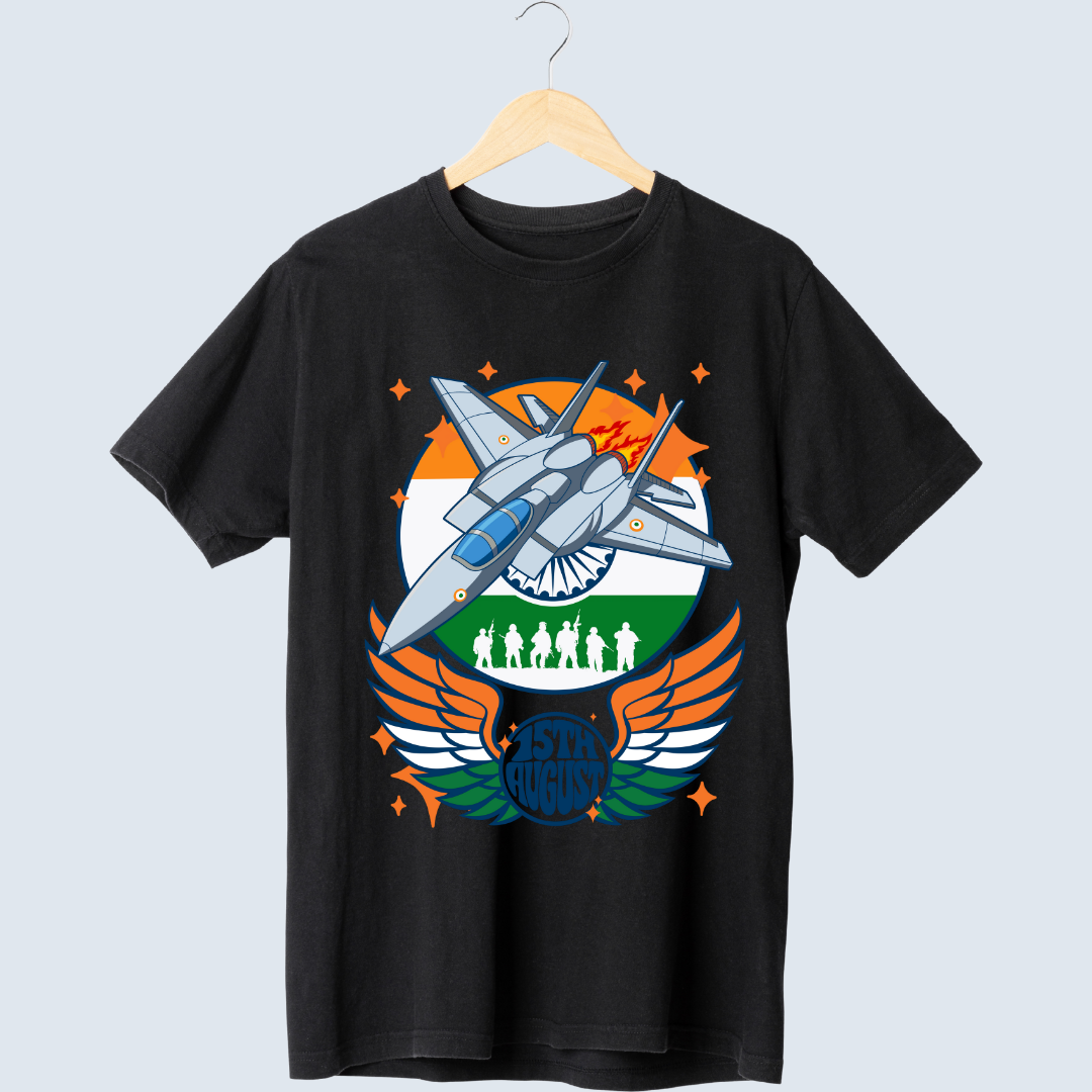 Jet Fighter 15th August T-Shirt - Indian Independence Day Patriotic Tee by RanggRiwaaz