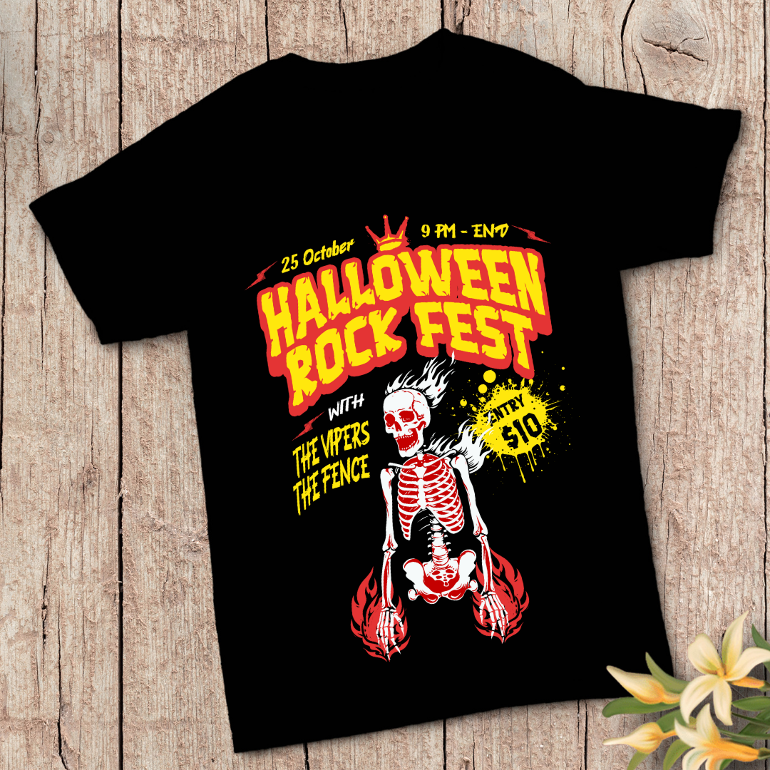 Halloween Rock Fest T-Shirt - Spooky Concert & Music Festival Tee by RanggRiwaaz