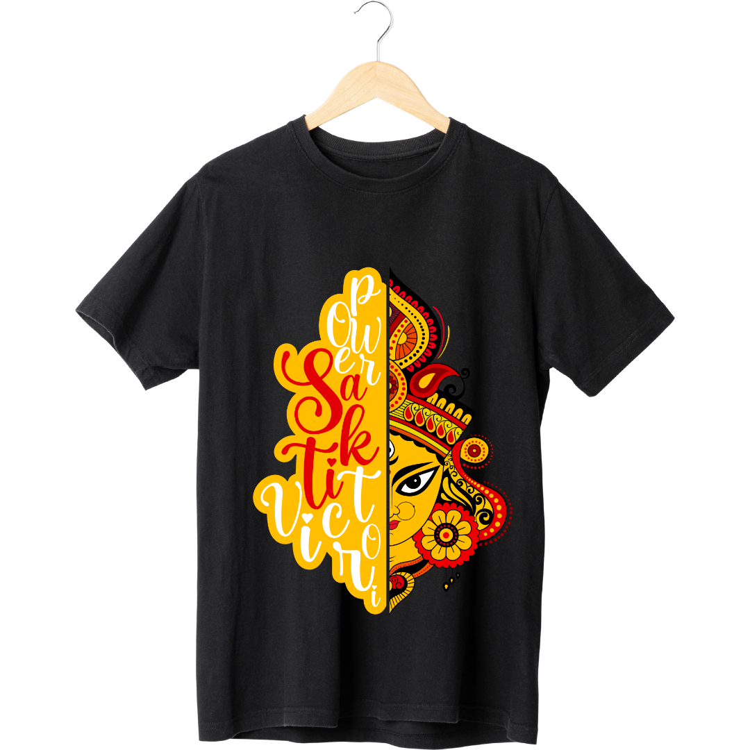 Power Shakti Maa Durga T-Shirt Men - Divine Goddess Graphic Tee by RanggRiwaaz