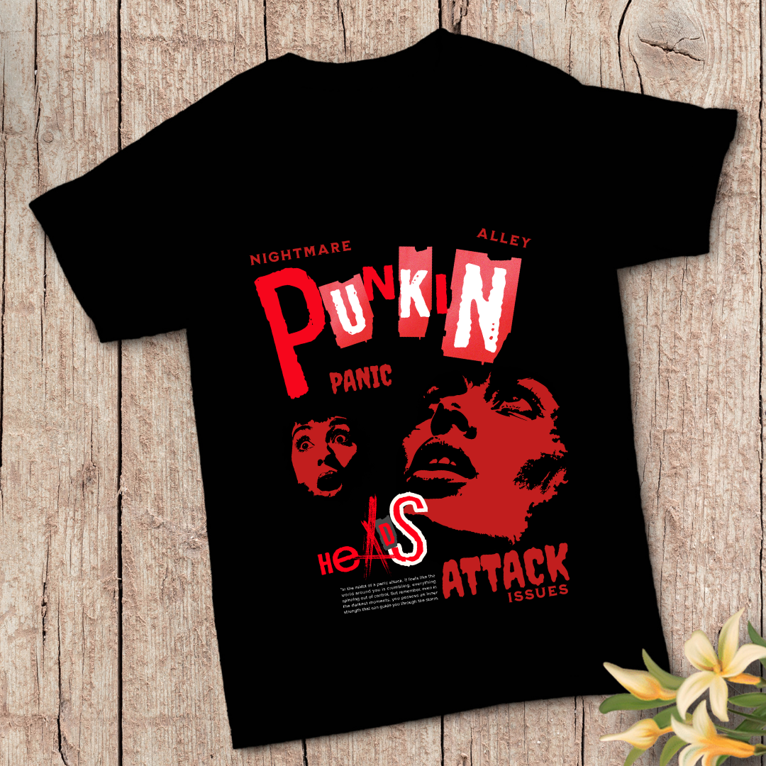 Nightmare Alley Punkin Panic T-Shirt - Retro Halloween & Spooky Vibe Tee by RanggRiwaaz