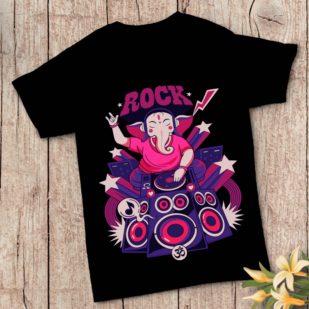 Ganpati Bappa Rock T-Shirt - Modern Devotional Graphic Tee by RanggRiwaaz