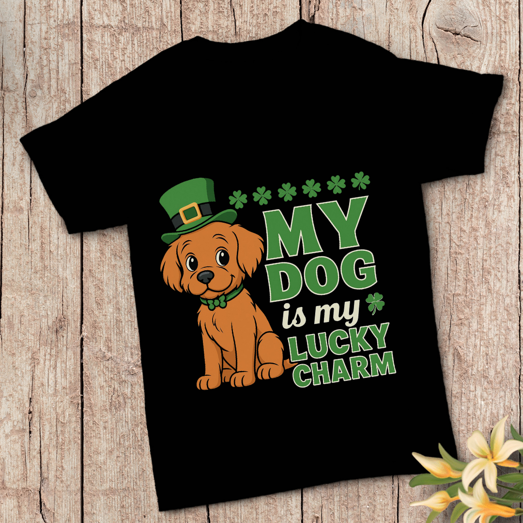"My Dog is My Lucky Charm" T-Shirt - Pet Lover Good Fortune Tee by RanggRiwaaz