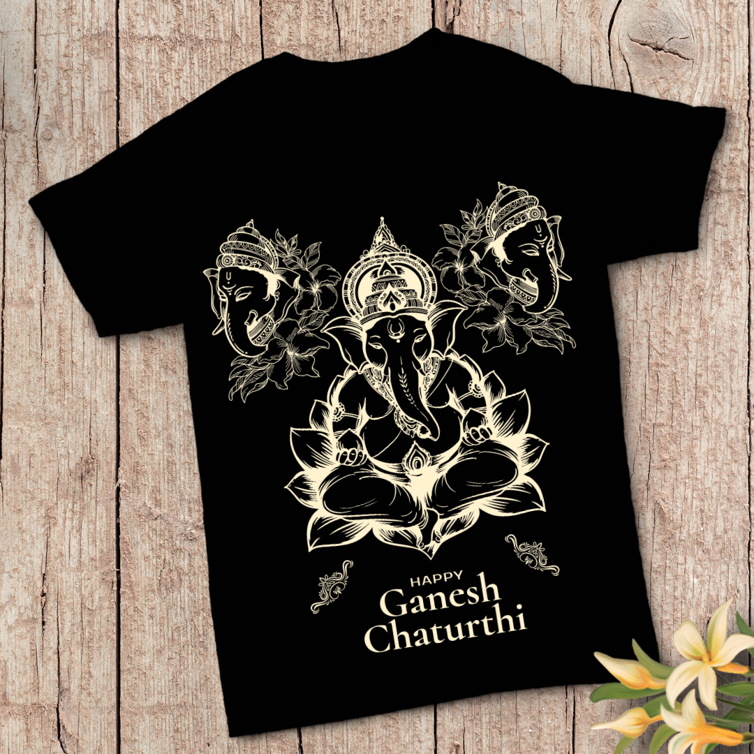 "Happy Ganesh Chaturthi" T-Shirt - Lord Ganesha Spiritual Tee by RanggRiwaaz