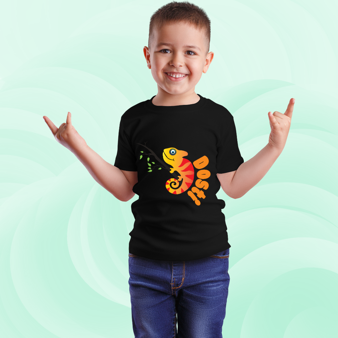 Dosti Yaari Black Boys' T-Shirt - Friendship Quote Tee by RanggRiwaaz