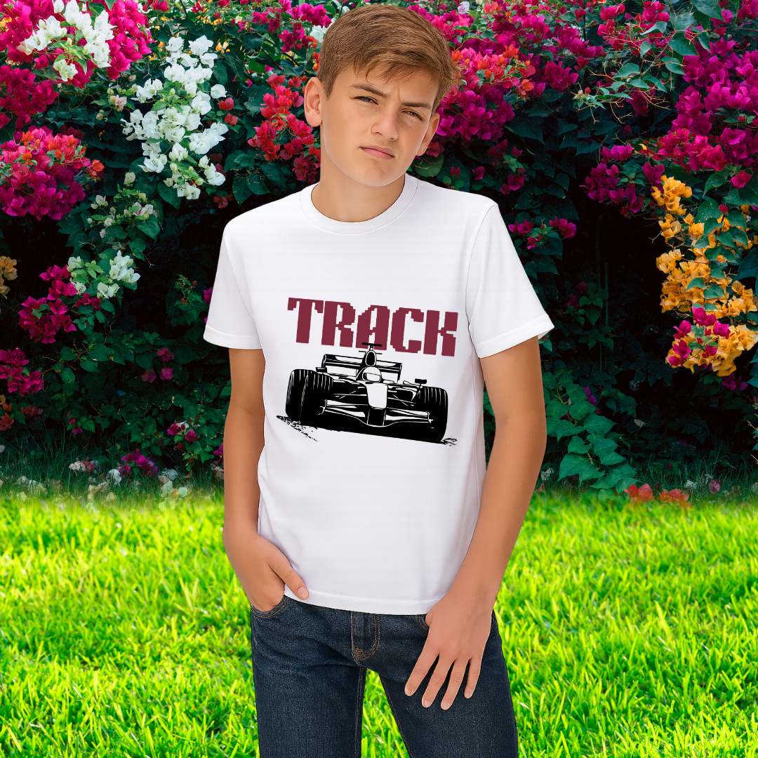 Go-Fast Track Racer Boys' T-Shirt - Dynamic Racing Car Graphic Tee by RanggRiwaaz