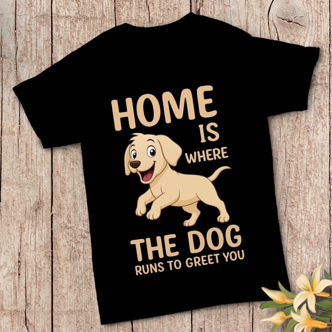 RanggRiwaaz Unisex "Home is Where the Dog Is" Graphic Tee - Pet Owner Comfort Shirt
