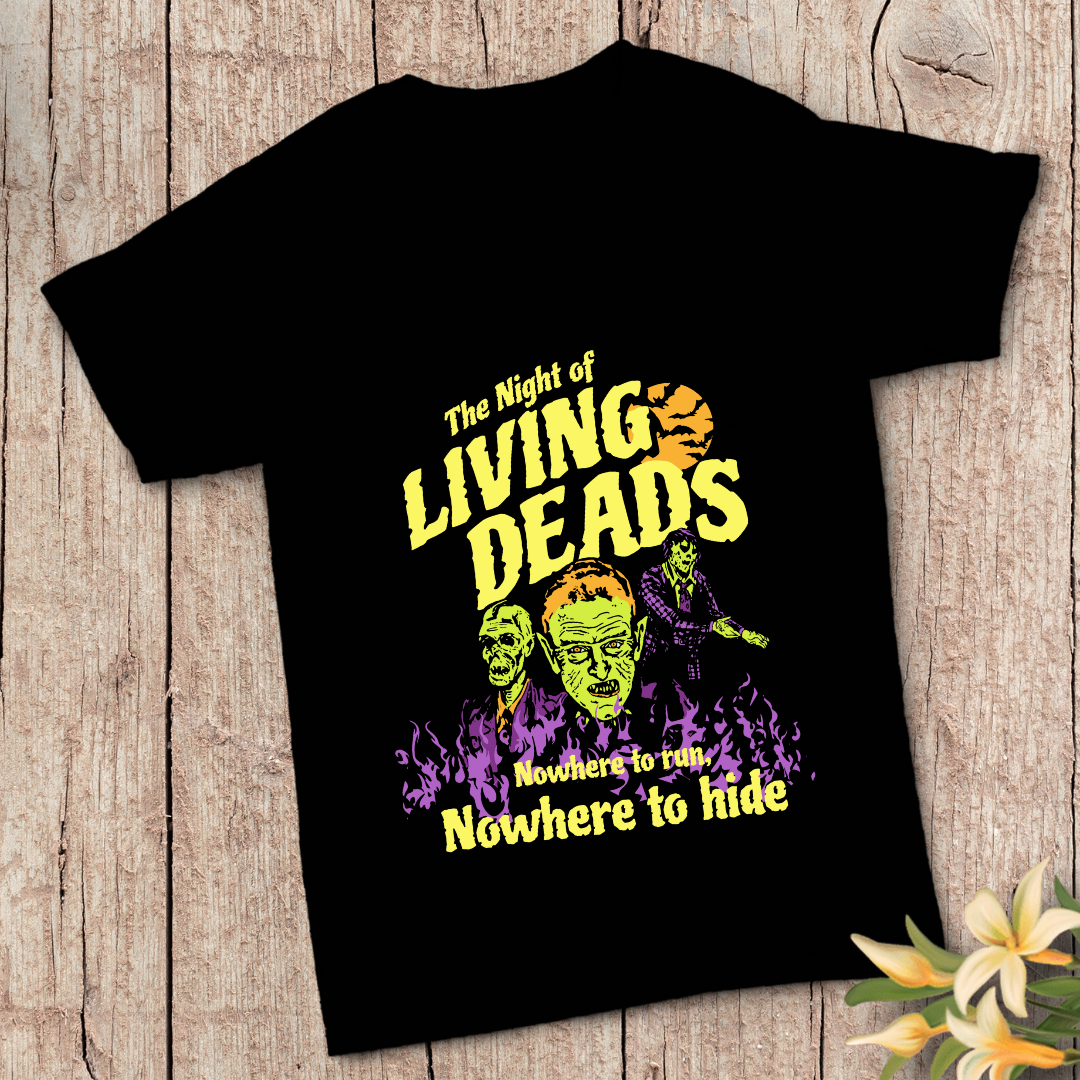 The Night of Living Deads T-Shirt - Classic Horror Movie Halloween Graphic Tee by RanggRiwaaz