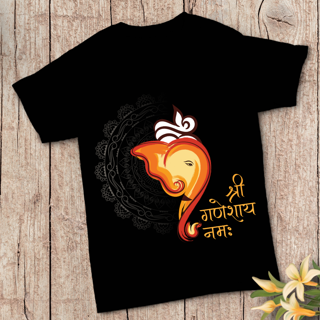 "Shree Ganeshay Namah" T-Shirt - Devotional Ganesh Mantra Tee by RanggRiwaaz