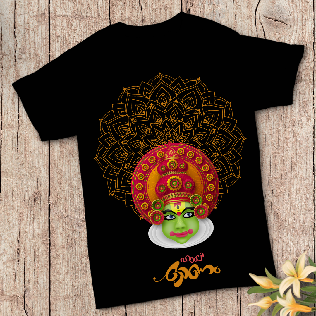 Happy Onam T-Shirt - Kerala Festival Floral Pookalam Tee by RanggRiwaaz