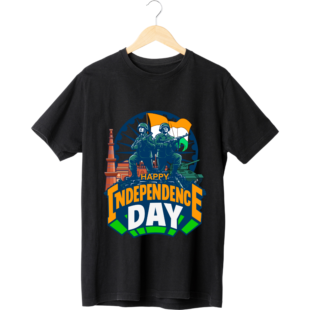 Happy Independence Day India T-Shirt - Patriotic Soldier Graphic Tee by RanggRiwaaz