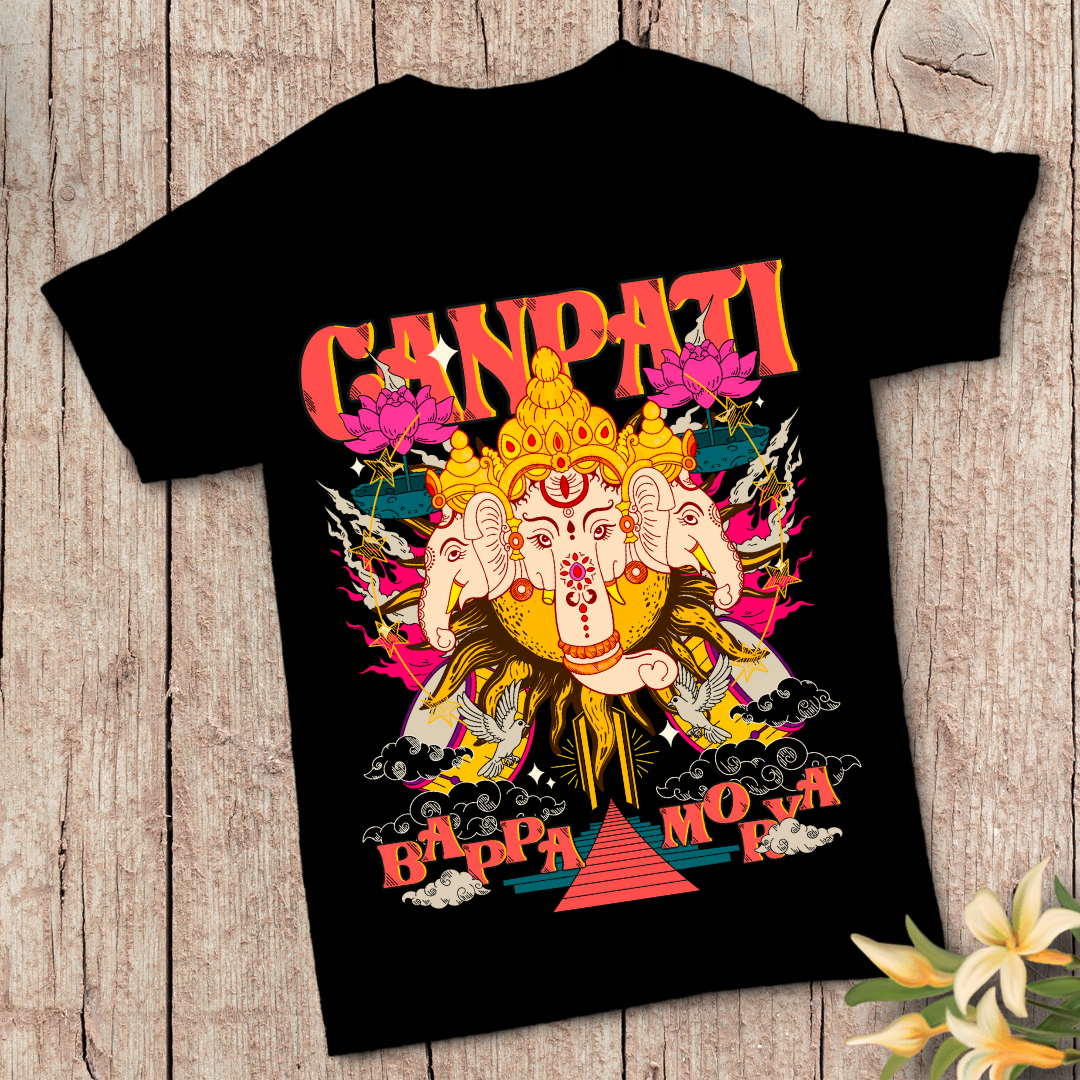 Ganpati Bappa Morya T-Shirt - Devotional Ganesh Mantra Tee by RanggRiwaaz