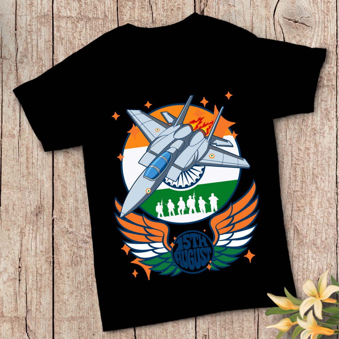 Jet Fighter 15th August T-Shirt - Indian Independence Day Patriotic Tee by RanggRiwaaz
