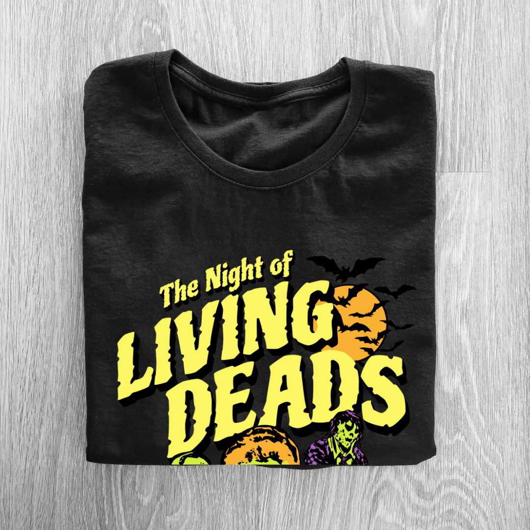 The Night of Living Deads T-Shirt - Classic Horror Movie Halloween Graphic Tee by RanggRiwaaz