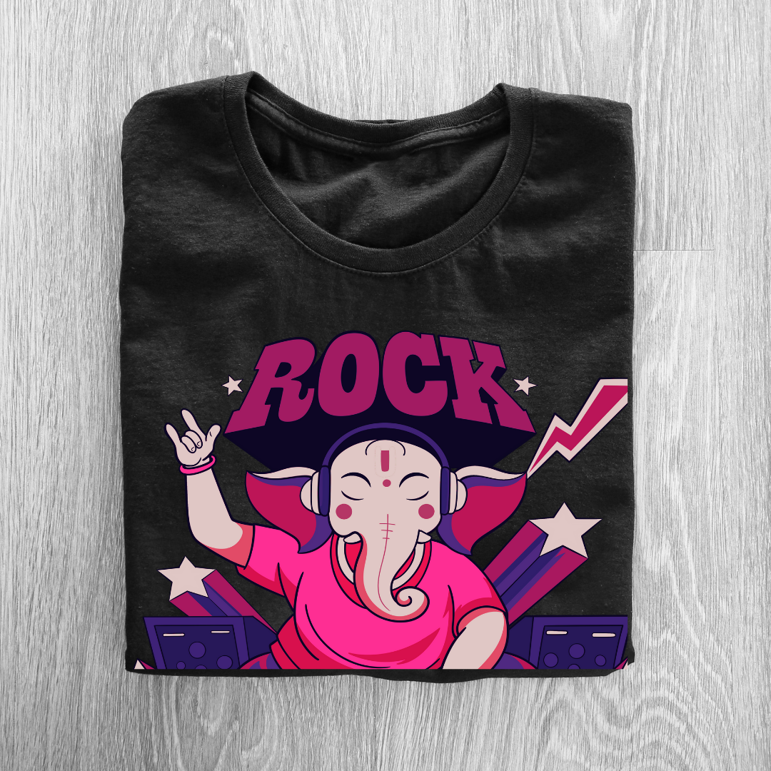 Ganpati Bappa Rock T-Shirt - Modern Devotional Graphic Tee by RanggRiwaaz