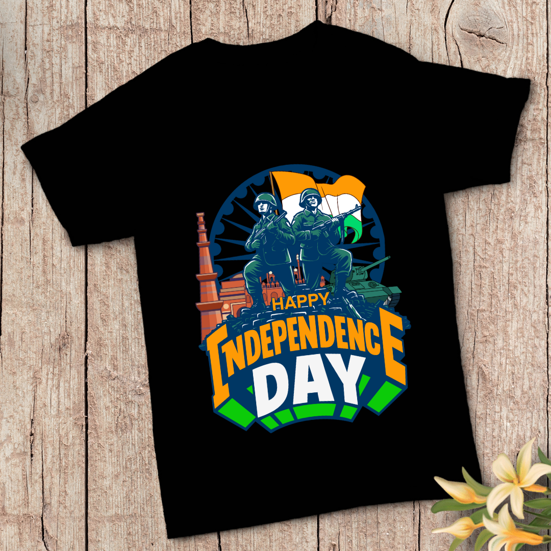 Happy Independence Day India T-Shirt - Patriotic Soldier Graphic Tee by RanggRiwaaz