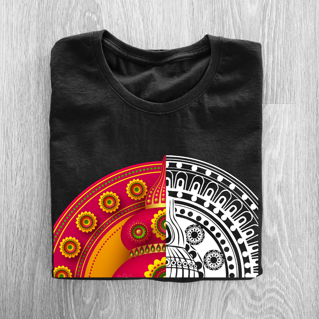 Onam Vibe T-Shirt - Modern Pookalam & Sadya Design by RanggRiwaaz