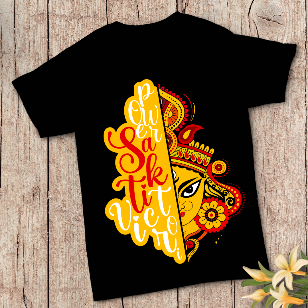 Power Shakti Maa Durga T-Shirt Men - Divine Goddess Graphic Tee by RanggRiwaaz