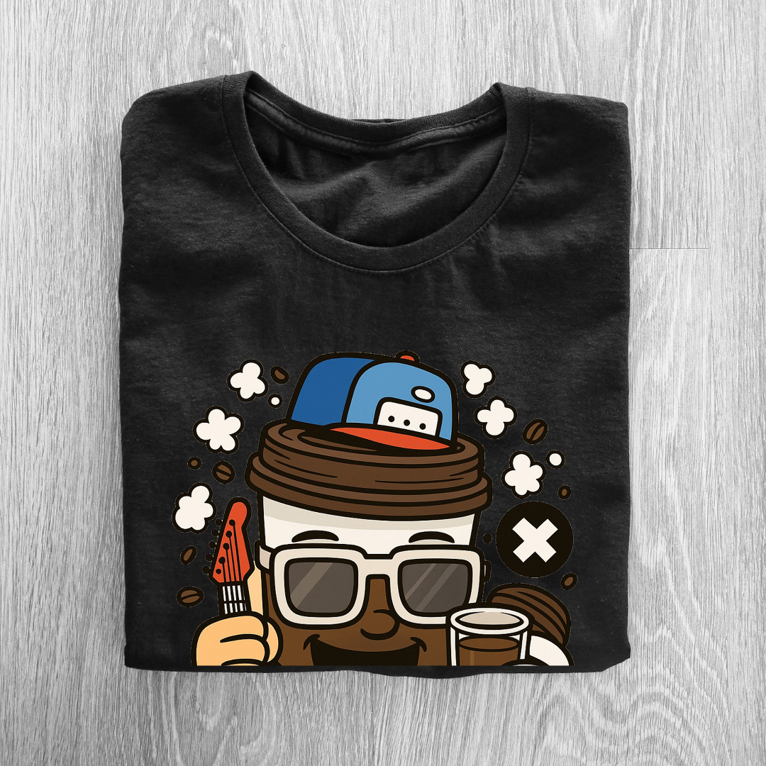 Music Coffee Lover with Guitar T-Shirt - Unisex Musician & Coffee Fan Tee by RanggRiwaaz