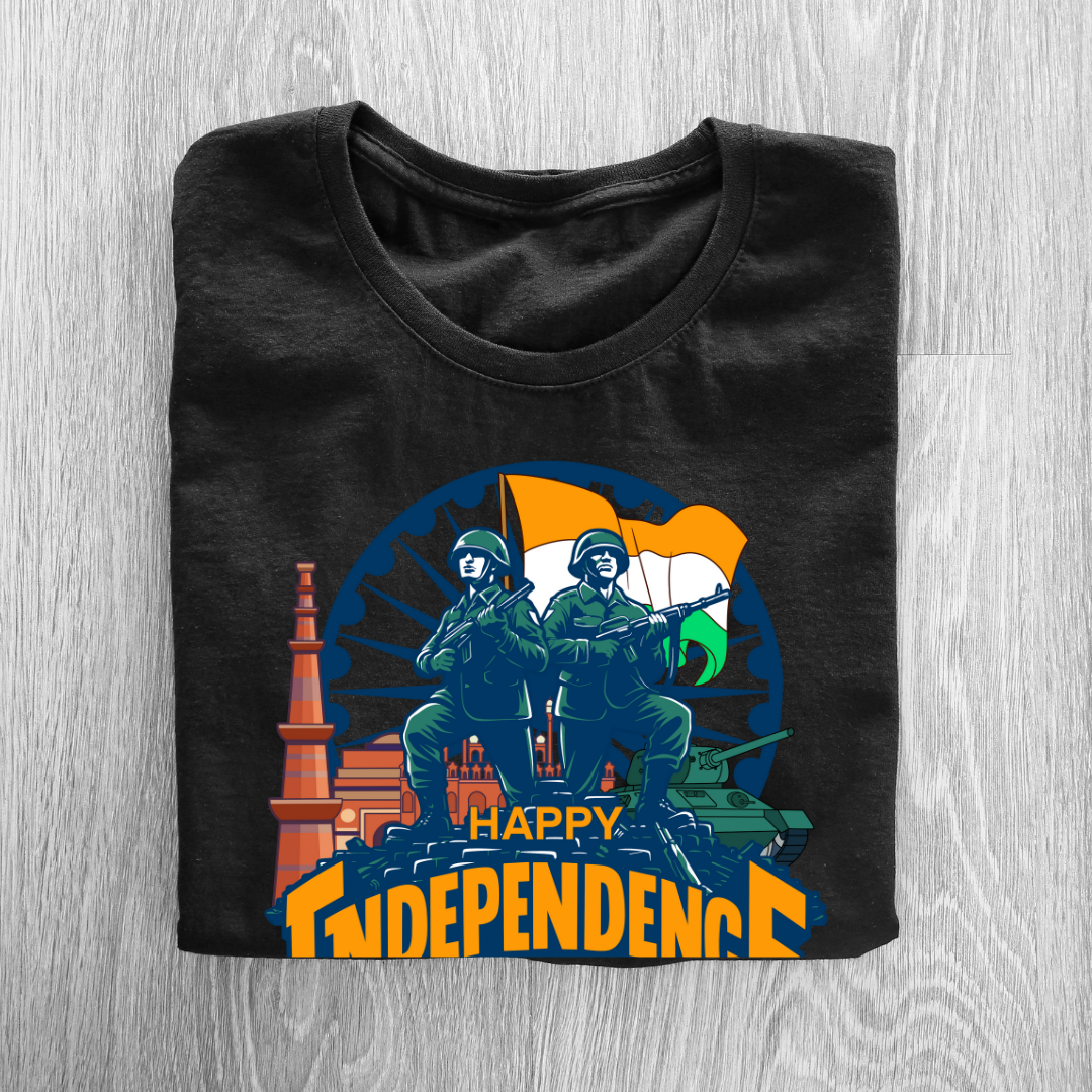 Happy Independence Day India T-Shirt - Patriotic Soldier Graphic Tee by RanggRiwaaz