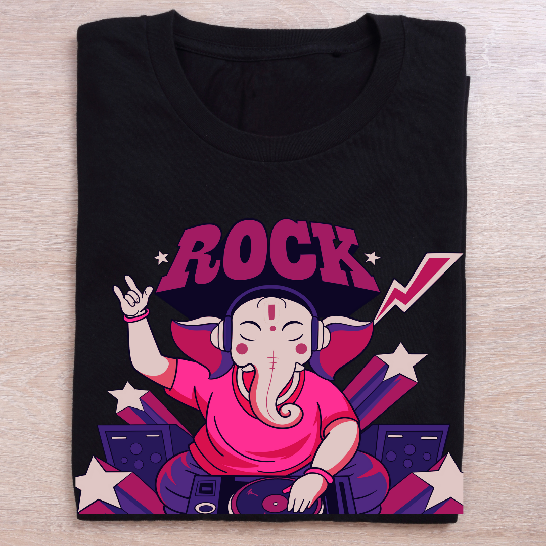 Ganpati Bappa Rock T-Shirt - Modern Devotional Graphic Tee by RanggRiwaaz