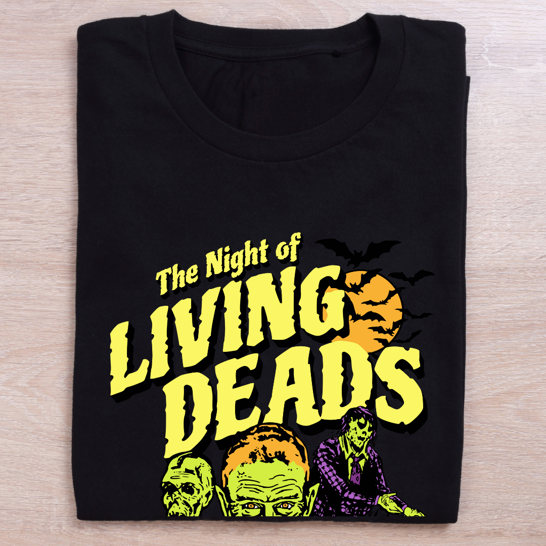The Night of Living Deads T-Shirt - Classic Horror Movie Halloween Graphic Tee by RanggRiwaaz