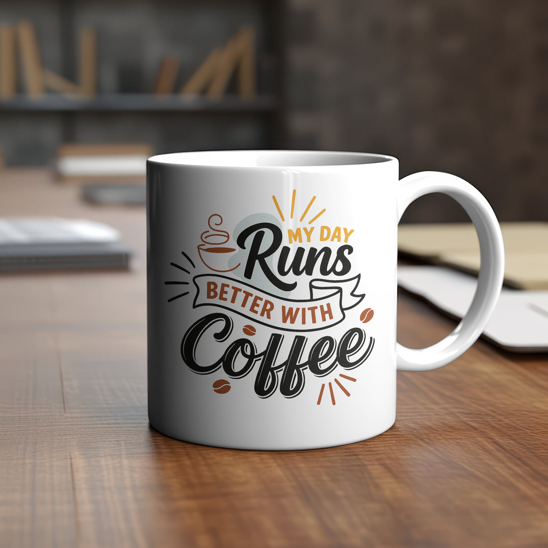 "My Day Runs On Coffee" Mug | Funny Coffee Lover Gift | Ceramic Cup