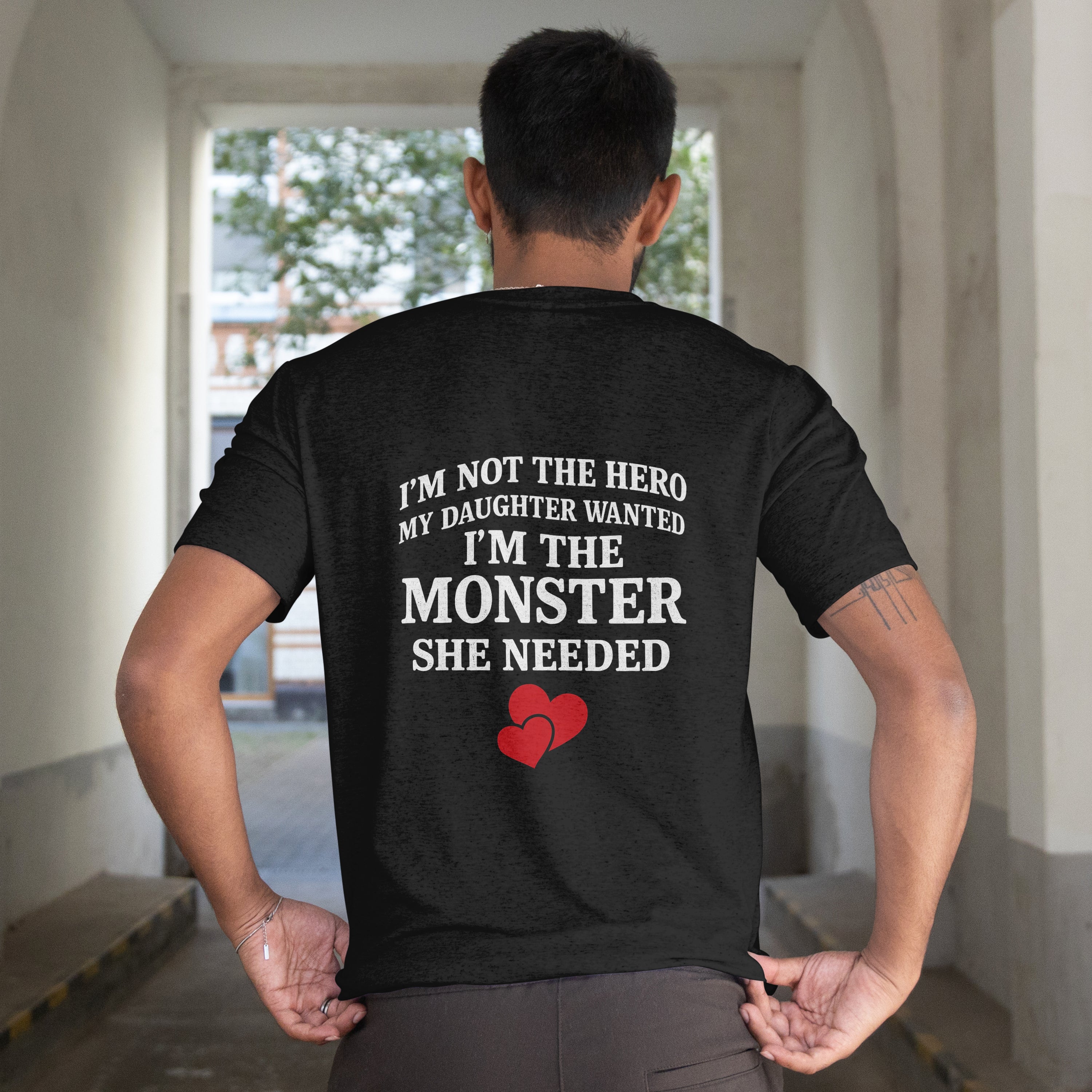 "Not the Hero, The Monster" Dad T-Shirt - Funny Protective Father Tee by RanggRiwaaz