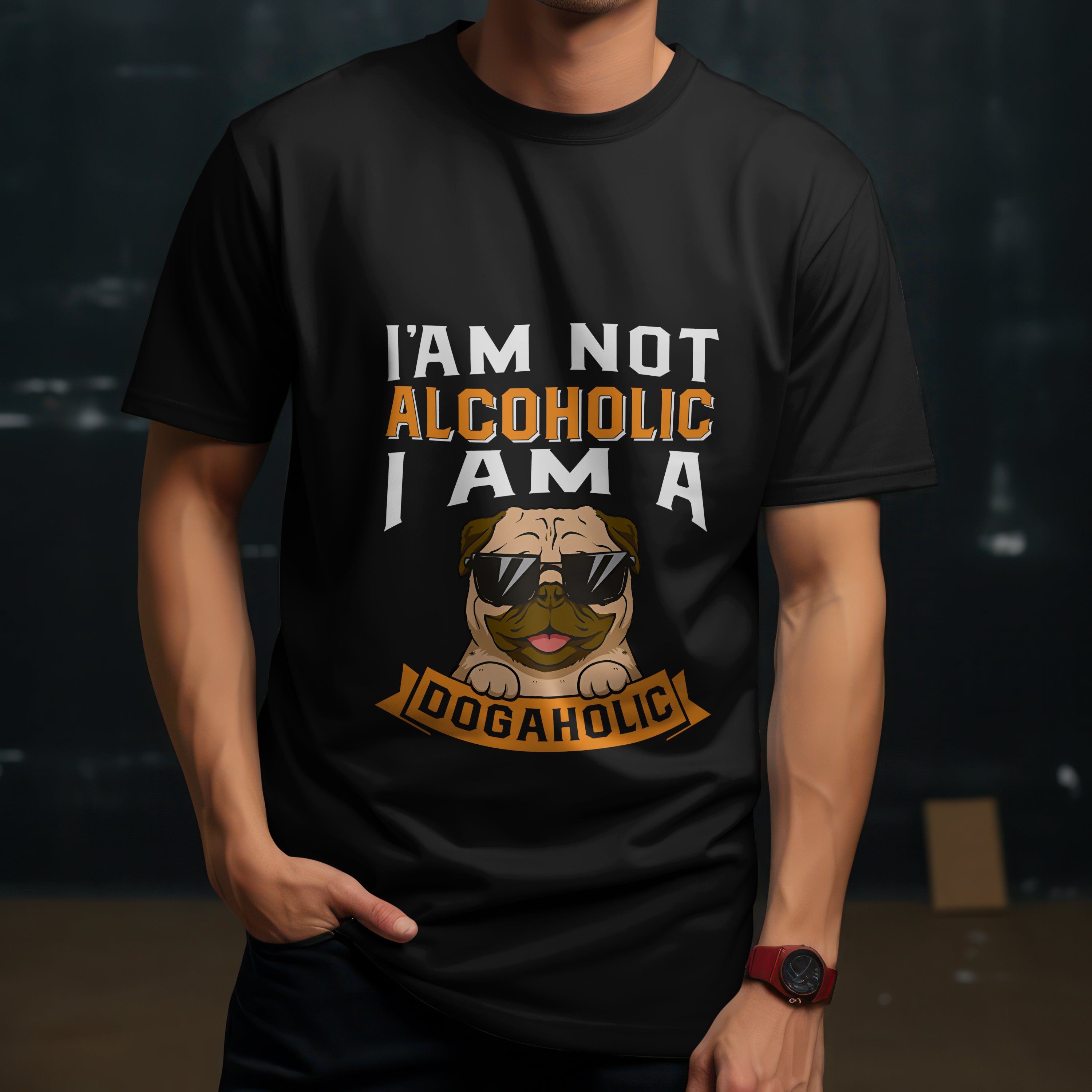 "I Am a Dogaholic" T-Shirt - Funny Dog Lover Tee by RanggRiwaaz