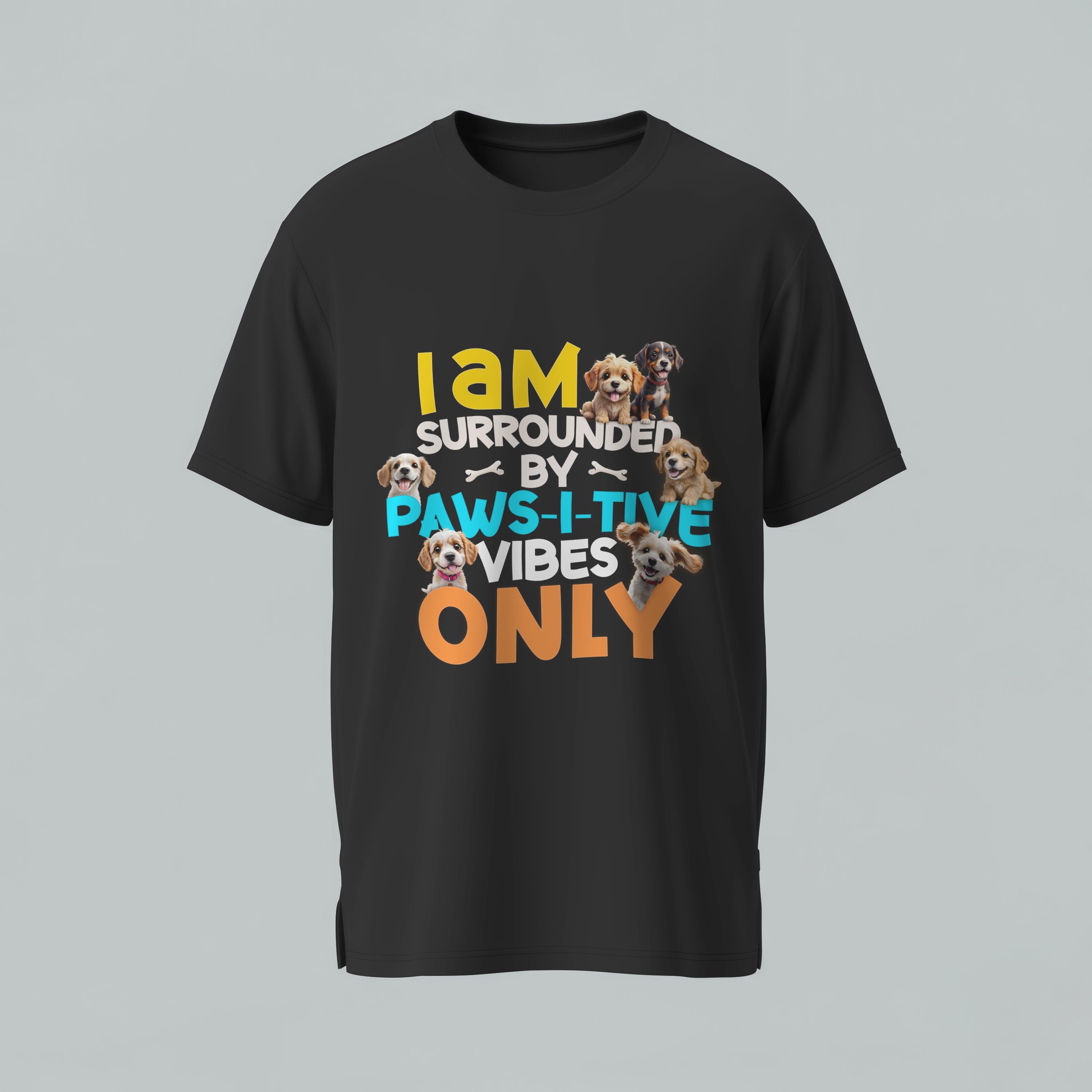 Paws-i-tive Vibes Only T-Shirt - Dog Lover Positive Message Tee Dog Owner Gift by RanggRiwaaz