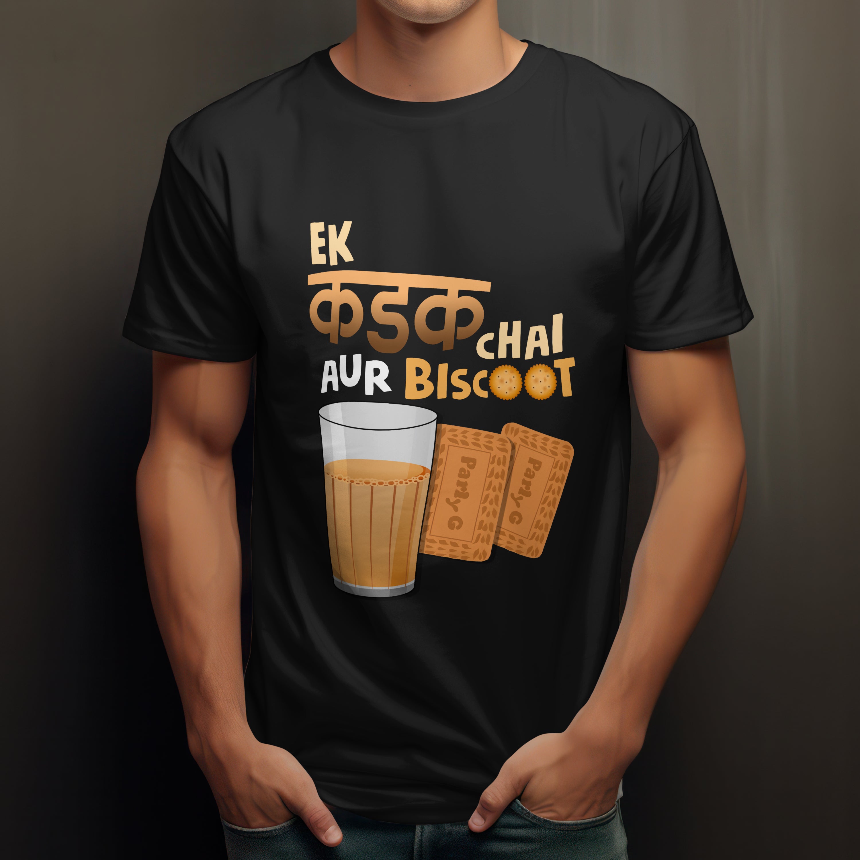 Ek Kadak Chai Aur Biscoot Men's T-Shirt - Hindi Tea Lover Tee by RanggRiwaaz
