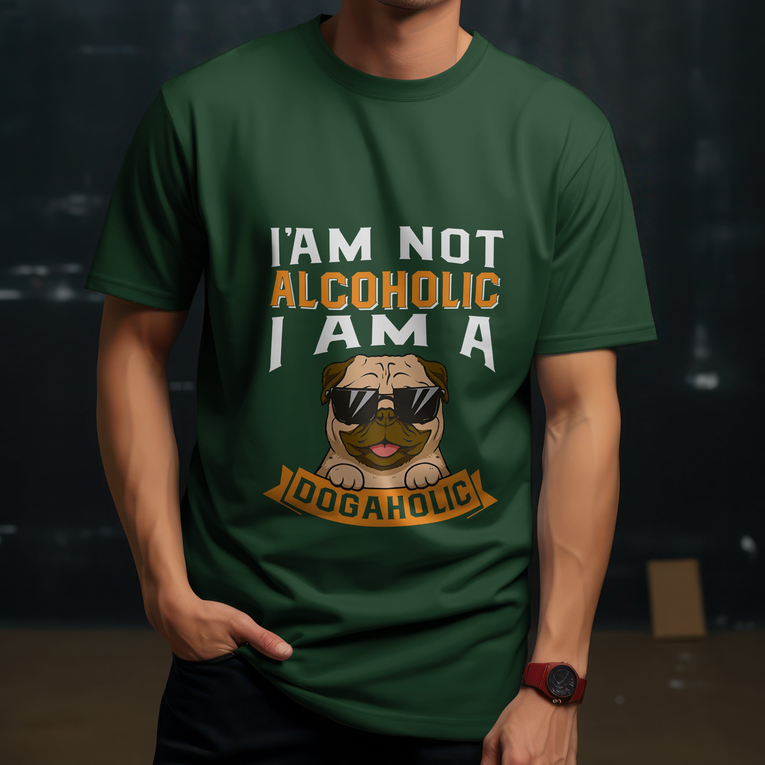 "I Am a Dogaholic" T-Shirt - Funny Dog Lover Tee by RanggRiwaaz
