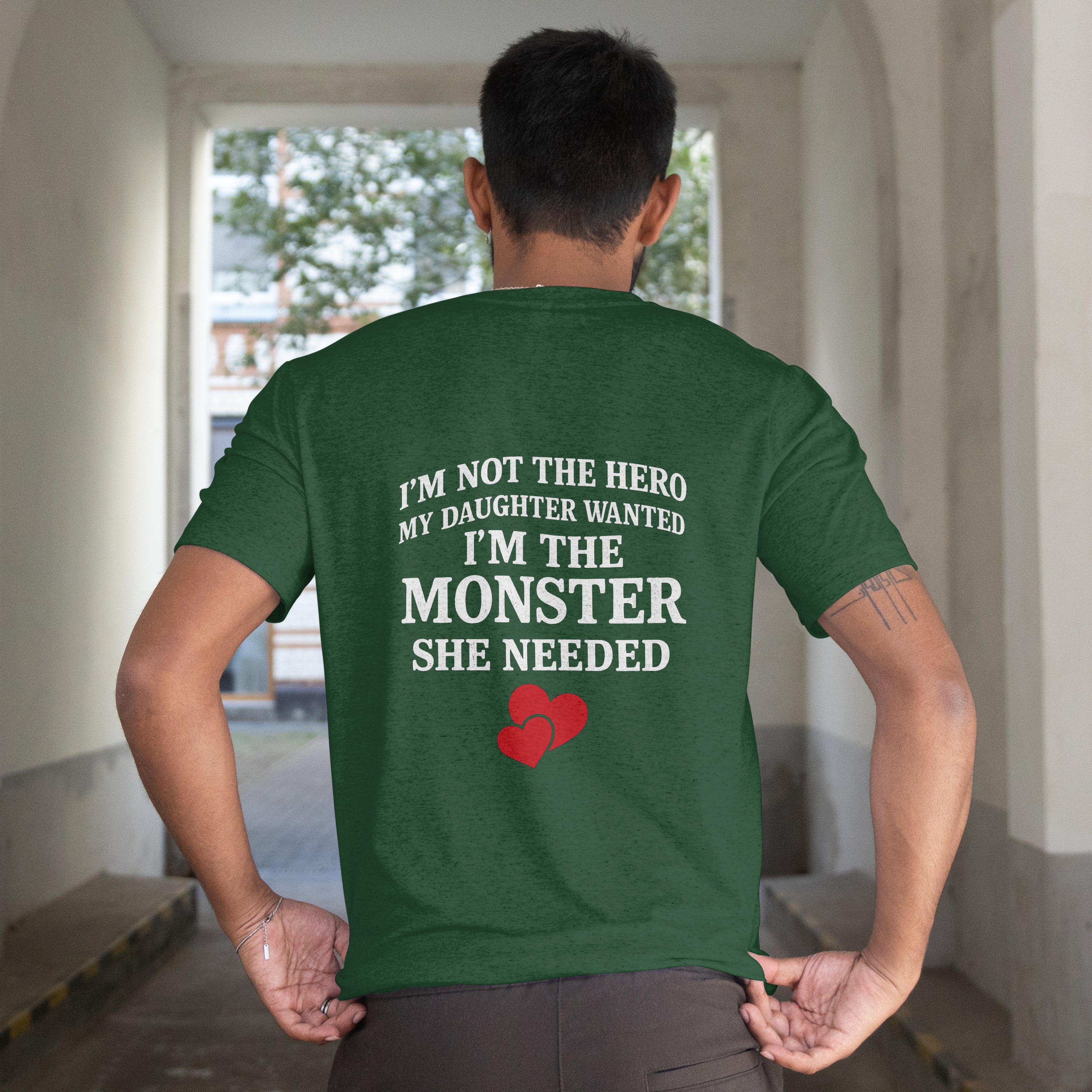 "Not the Hero, The Monster" Dad T-Shirt - Funny Protective Father Tee by RanggRiwaaz