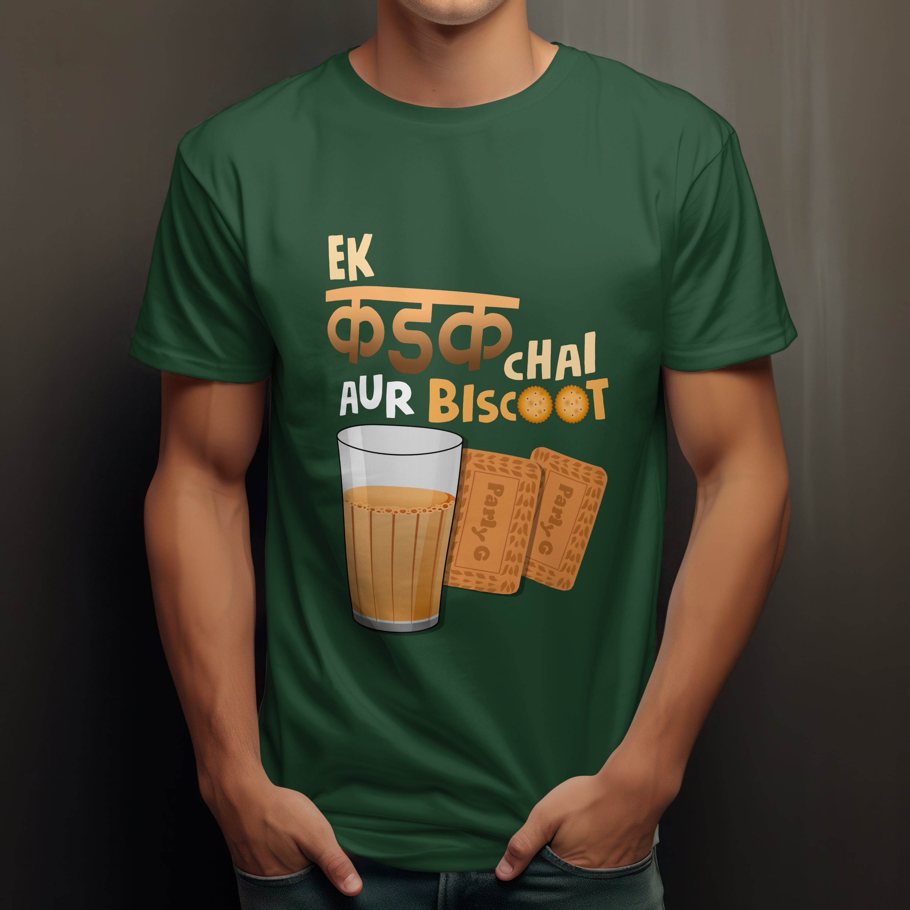 Ek Kadak Chai Aur Biscoot Men's T-Shirt - Hindi Tea Lover Tee by RanggRiwaaz