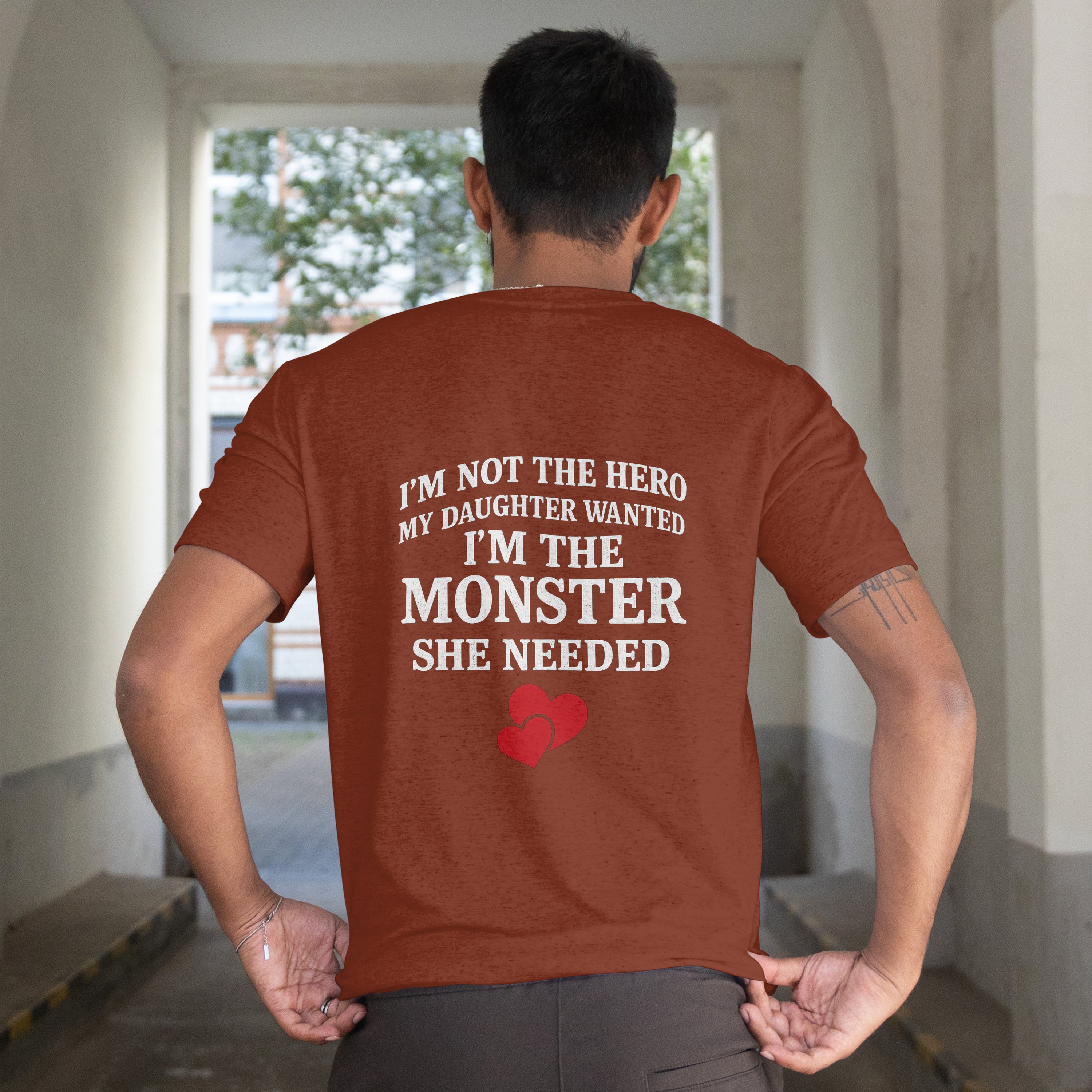 "Not the Hero, The Monster" Dad T-Shirt - Funny Protective Father Tee by RanggRiwaaz