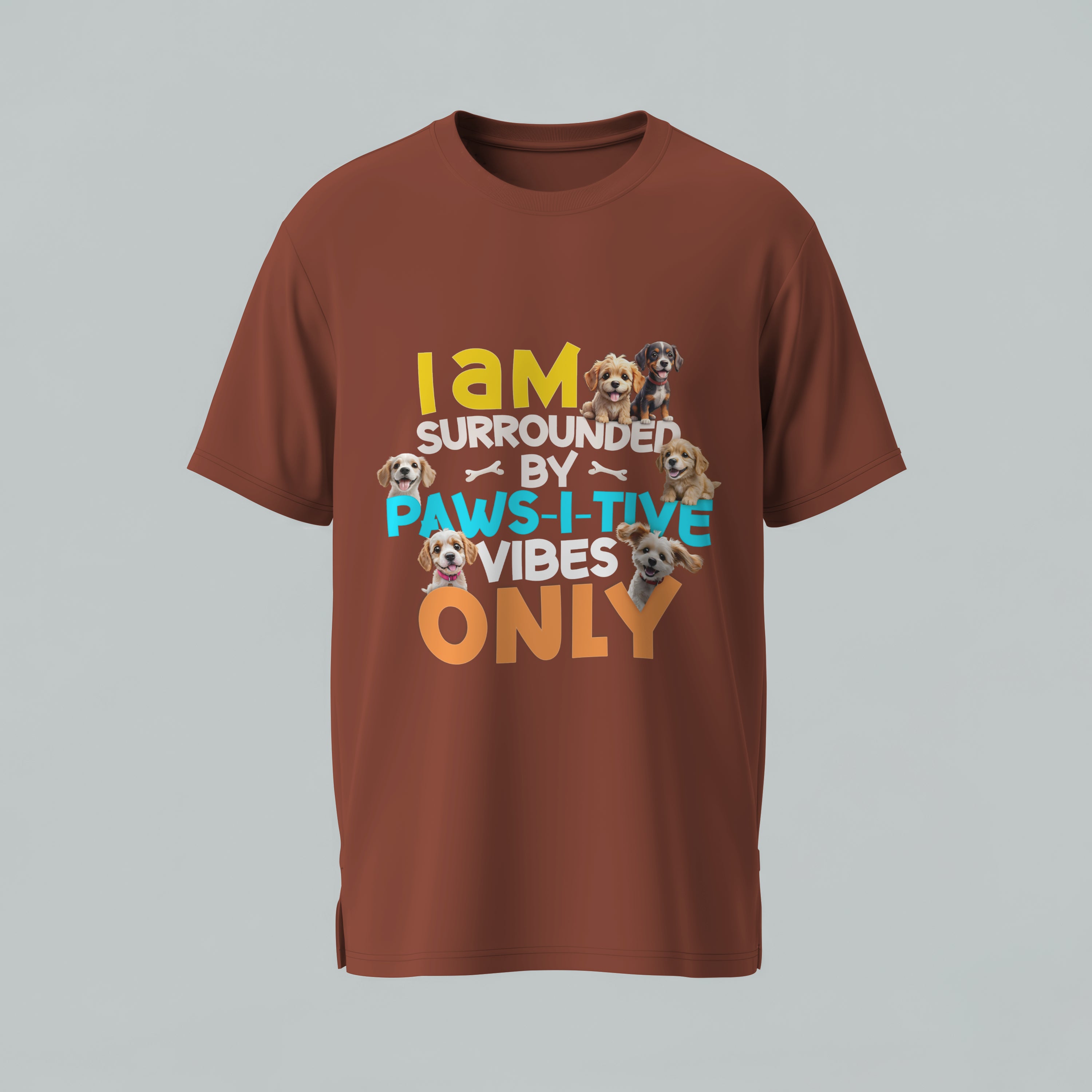 Paws-i-tive Vibes Only T-Shirt - Dog Lover Positive Message Tee Dog Owner Gift by RanggRiwaaz