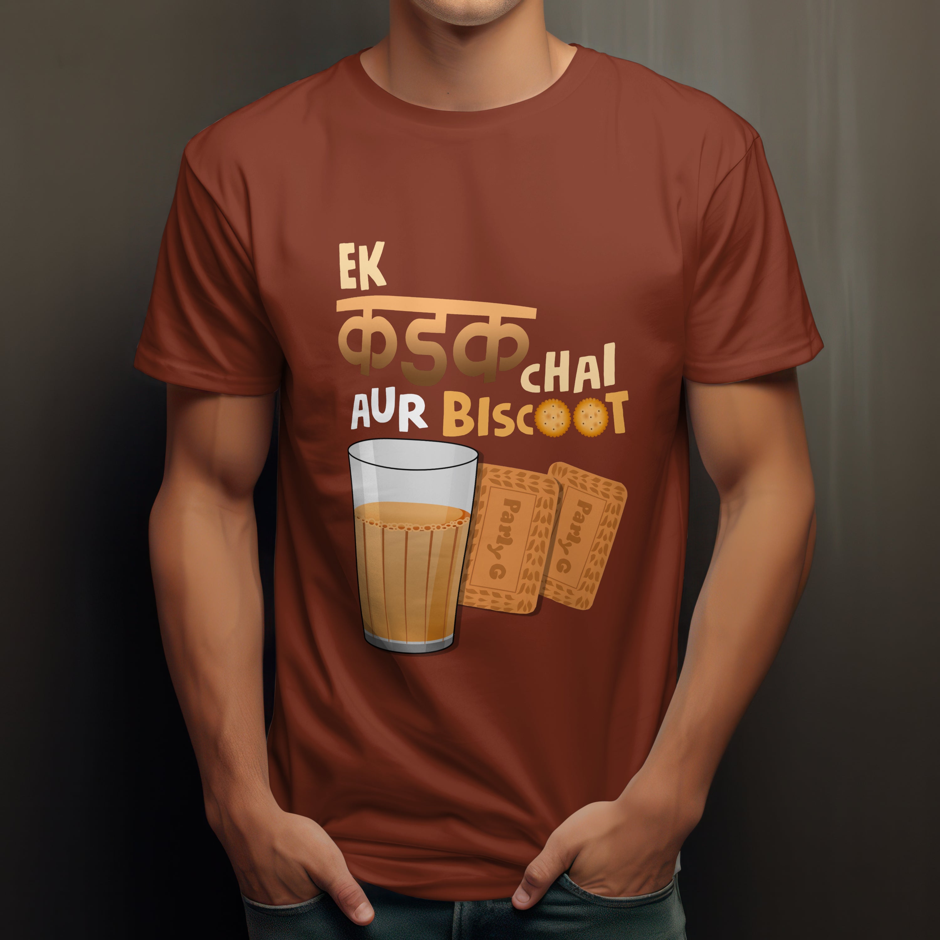 Ek Kadak Chai Aur Biscoot Men's T-Shirt - Hindi Tea Lover Tee by RanggRiwaaz