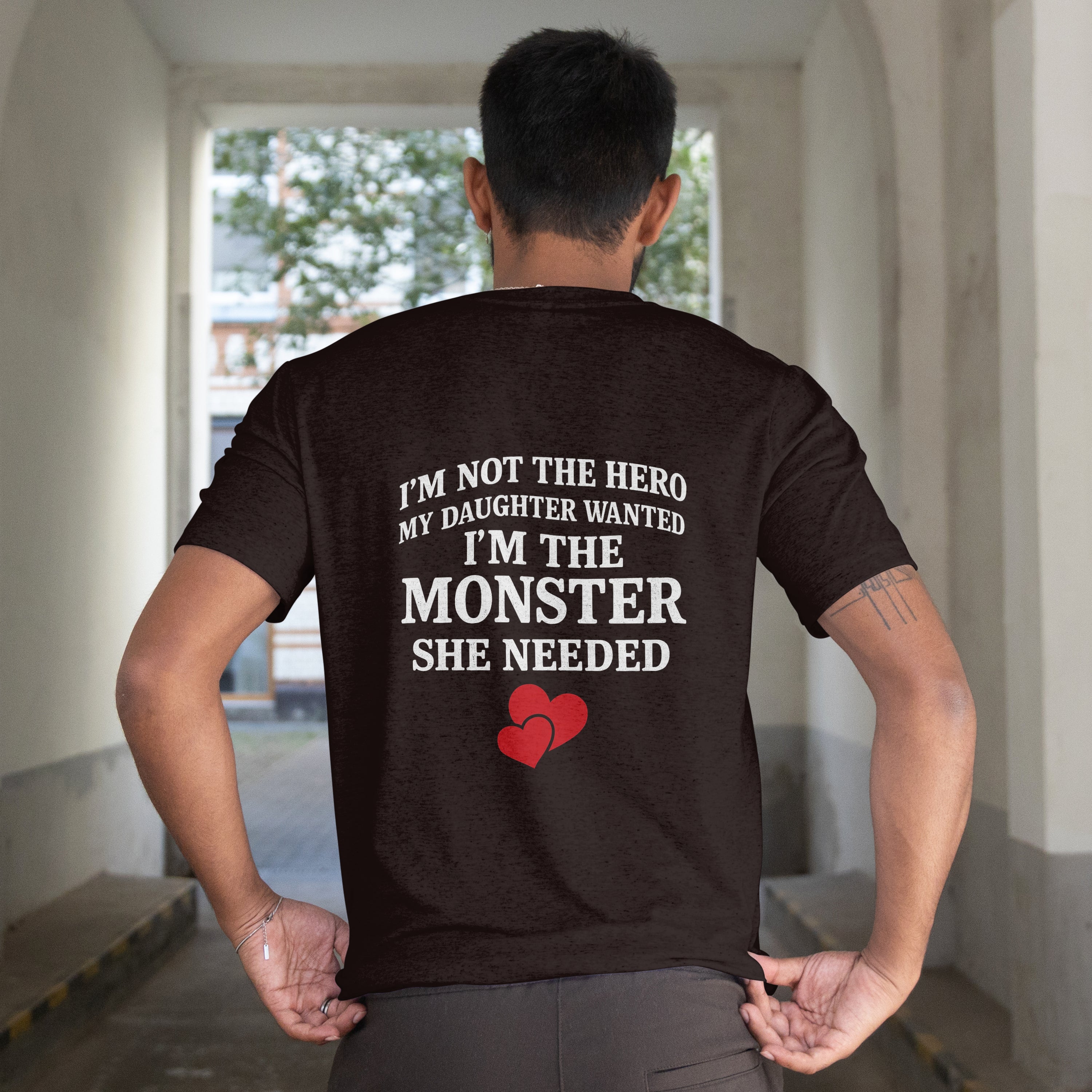 "Not the Hero, The Monster" Dad T-Shirt - Funny Protective Father Tee by RanggRiwaaz