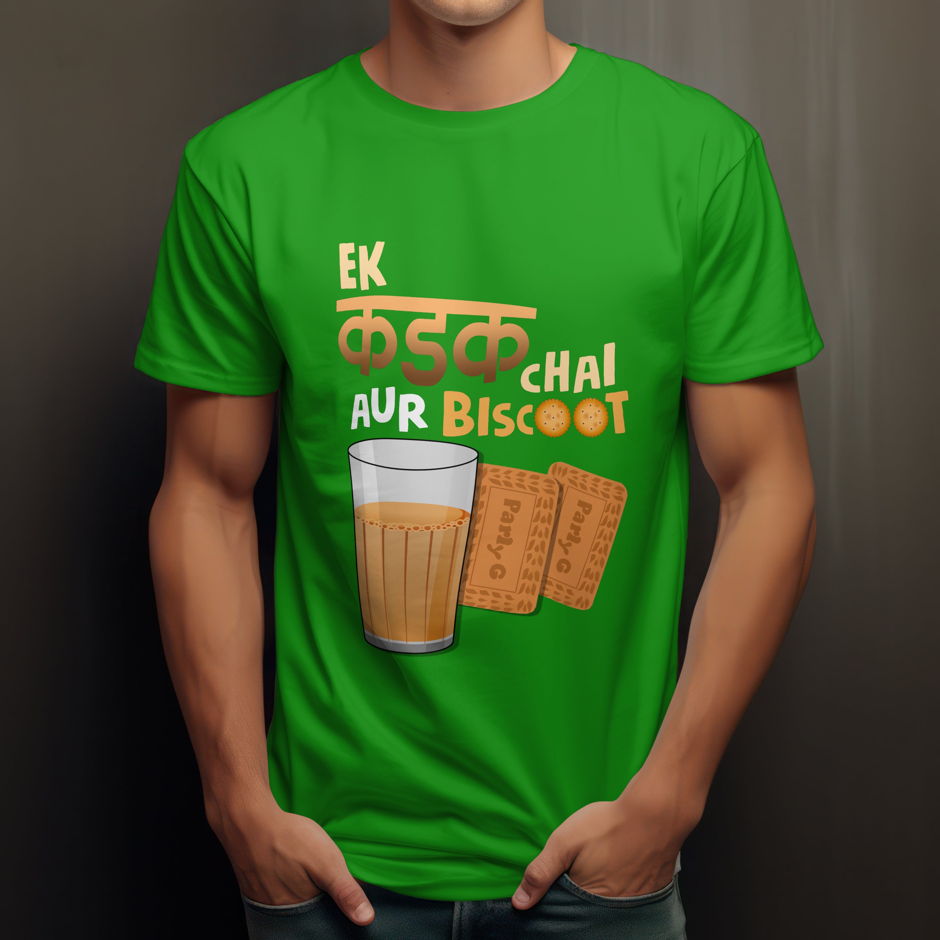 Ek Kadak Chai Aur Biscoot Men's T-Shirt - Hindi Tea Lover Tee by RanggRiwaaz