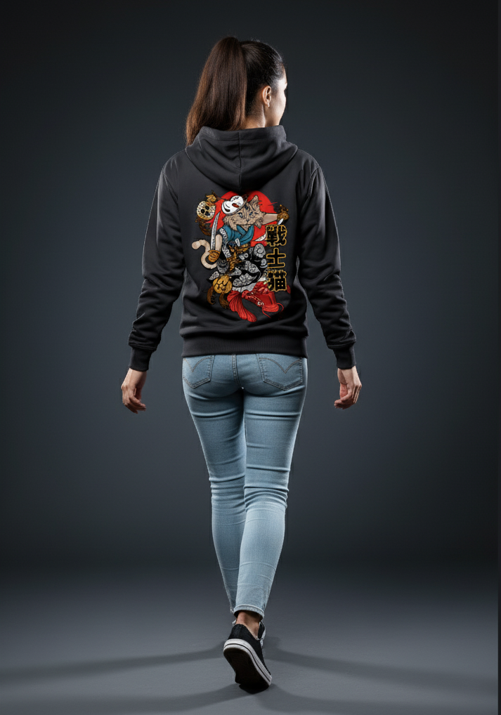 No Nine Lives, Just One Great Fight Kitsune's Shadow Guard Unisex Hoodie by RanggRiwaaz