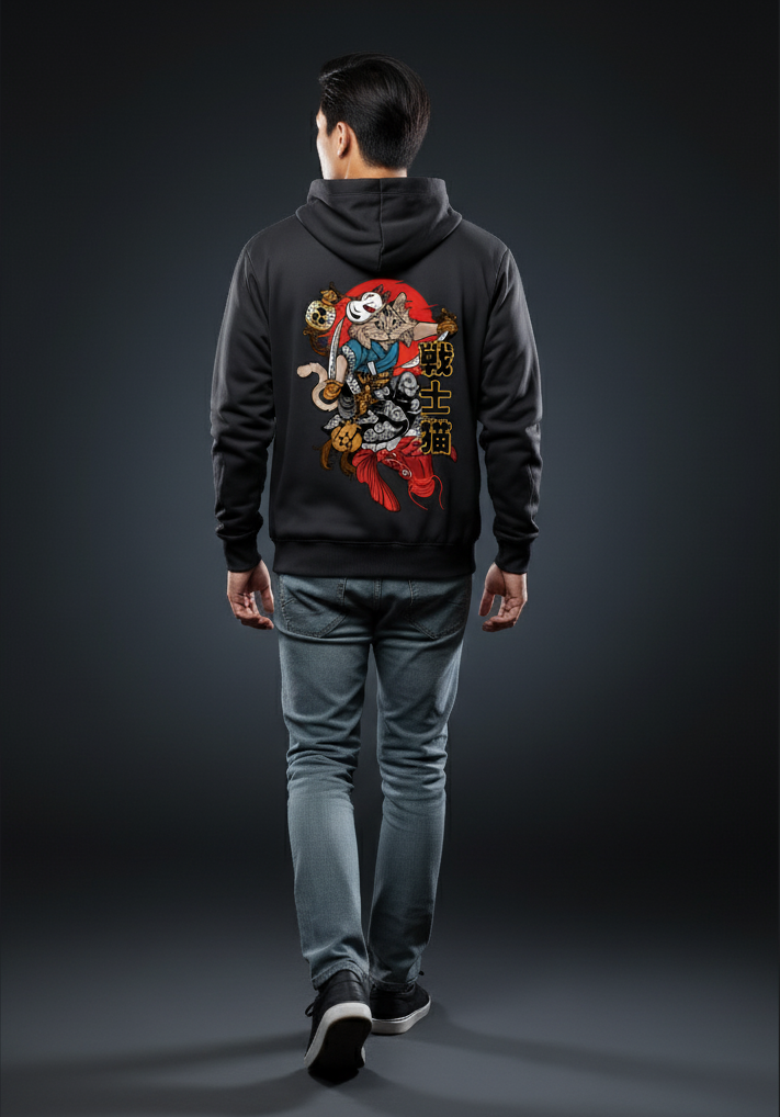 No Nine Lives, Just One Great Fight Kitsune's Shadow Guard Unisex Hoodie by RanggRiwaaz