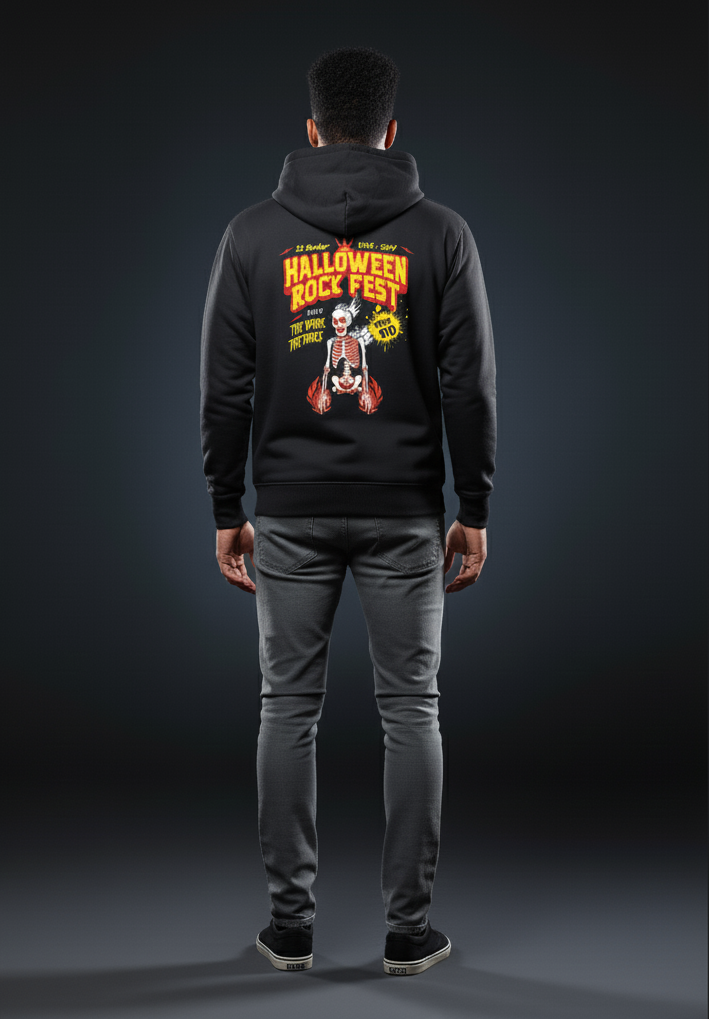 Halloween Rock Fest Hoodie - Spooky Concert & Music Festival Hoodie by RanggRiwaaz